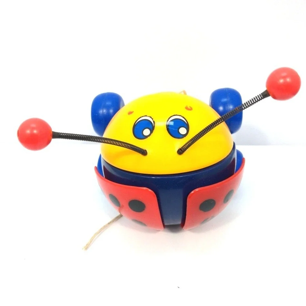 VTG 1992 Fisher-Price Ladybug Pull Toy 5750 Bouncy Antennae Toddler Rolling Toy